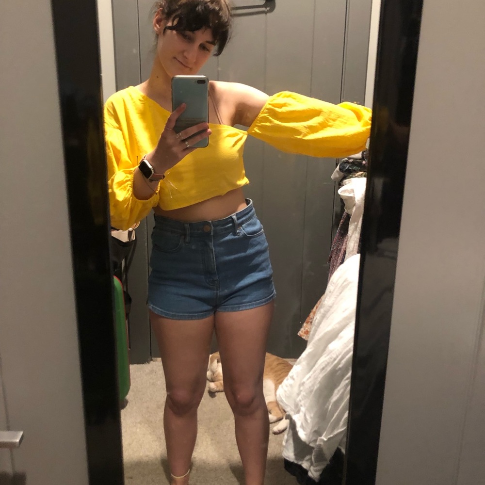 SHEIN one shoulder, puff sleeve yellow top L